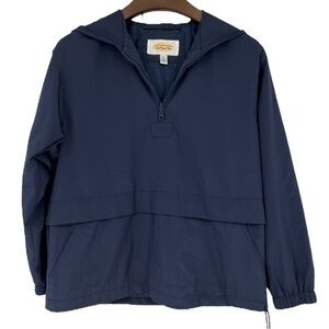 𝅺Talbots Quarter zip navy blue hood windbreaker size medium